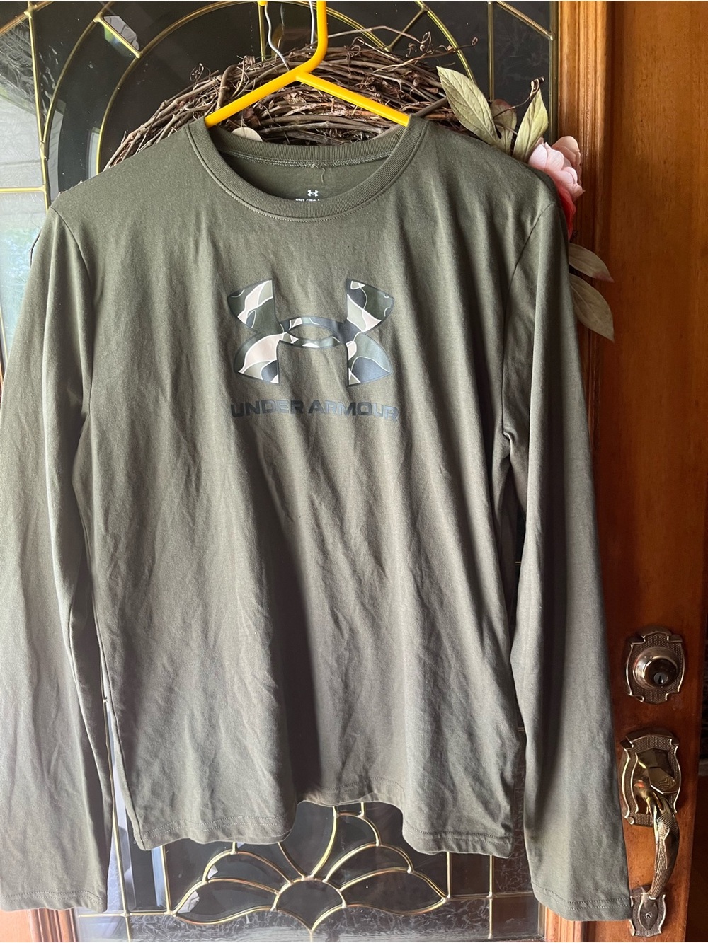 Under Armour Olive Green Long Sleeve Camo Logo Tee